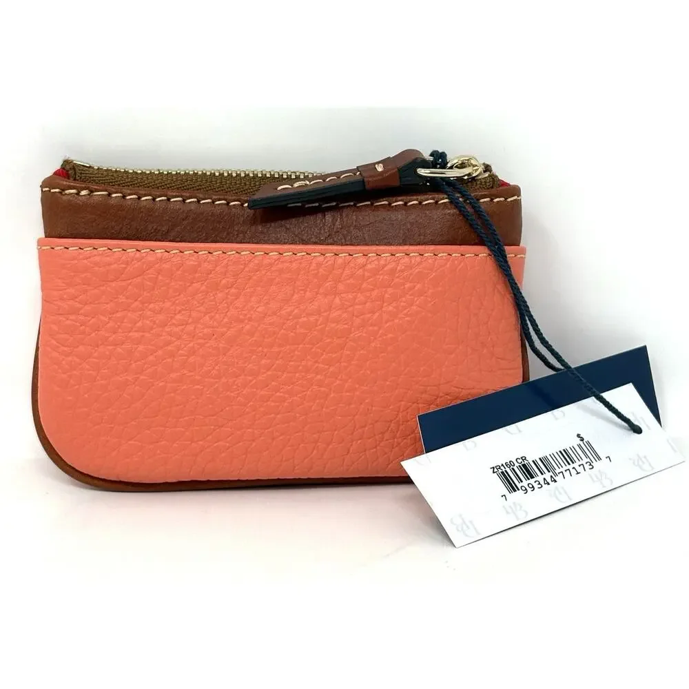 Dooney & Bourke Pebble Grain Coin Case Coral Zippered Pouch Interior Key Ring